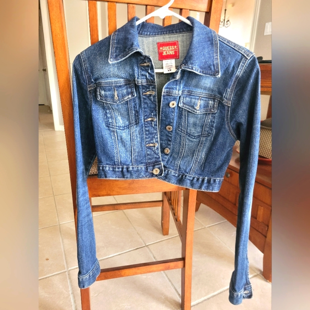 Guess women's M blue jean denim cropped jacket